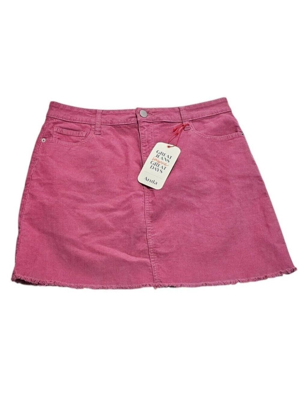 Arula Pink Corduroy Mini Skirt Raw Hem Size X (XL 10/12) Preppy